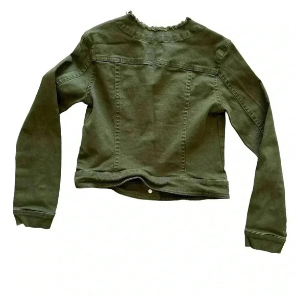 Mayoral Olive Army Green Glam Cotton Blend Denim Girls Jeans Jacket SZ 10 #2036 - Picture 2 of 9